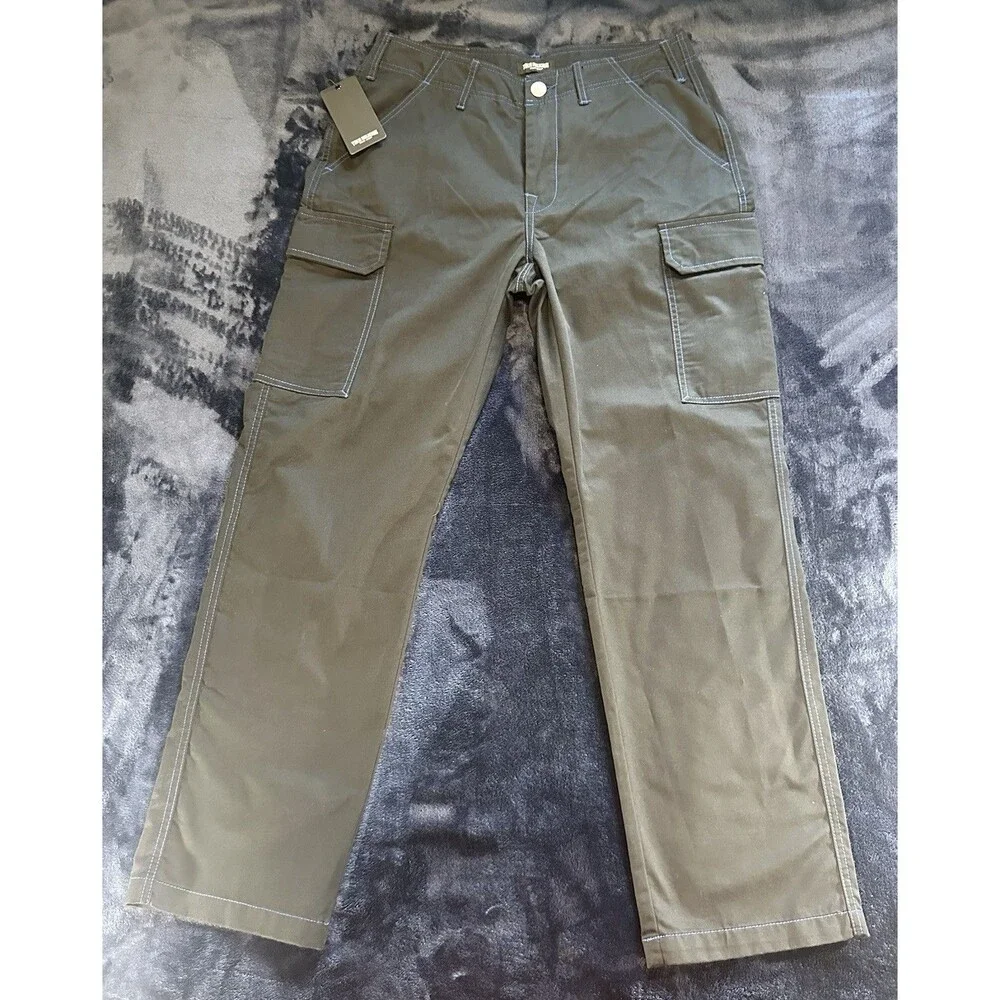True Religion Cargo Pants Straight Leg Jet Black Blue Stitches Men's 30x33 NWT